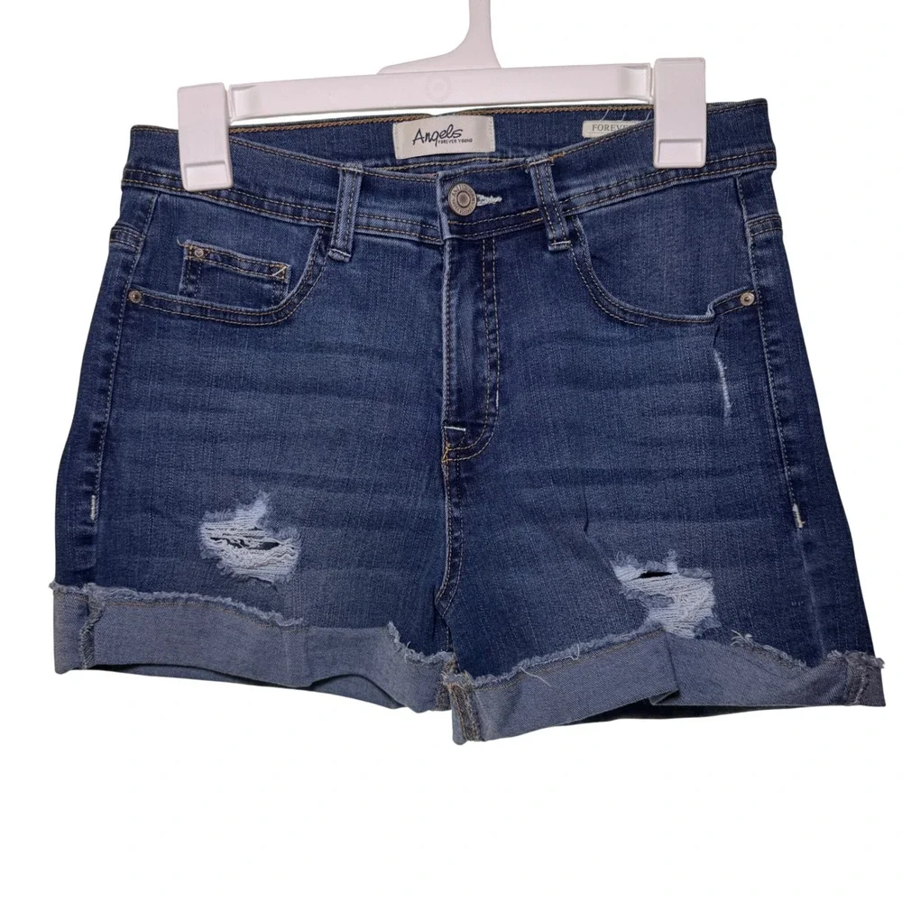 Angels‎ Forever Young Womens Retro Distressed Cuffed Denim Shorts Blue Size 6